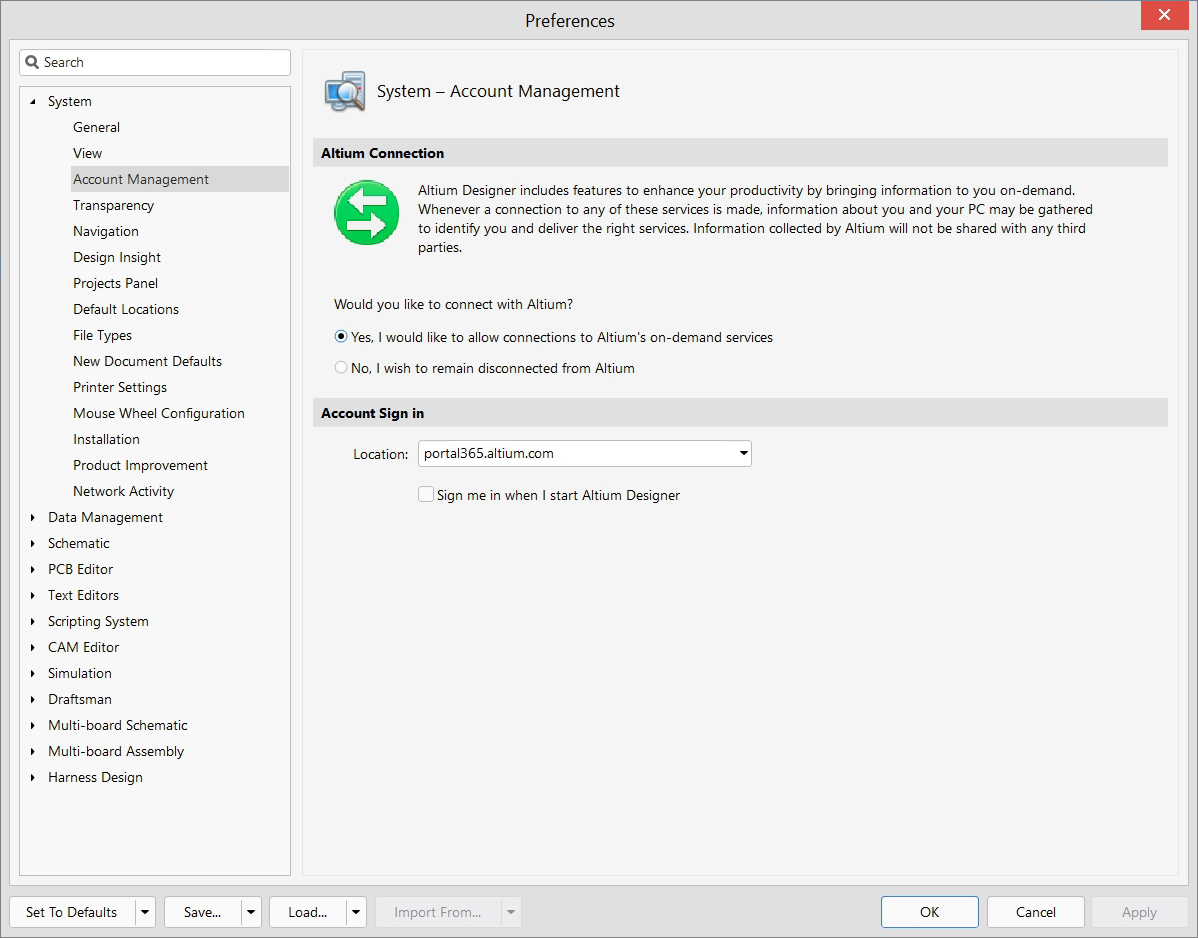 System - Preferences - Account management