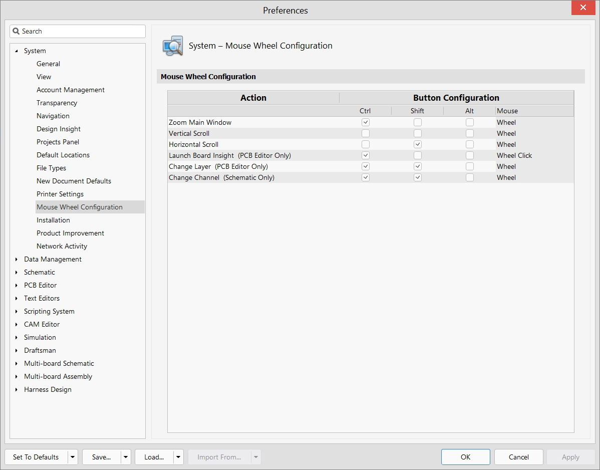 System - Preferences - Mouse Wheel Configuration