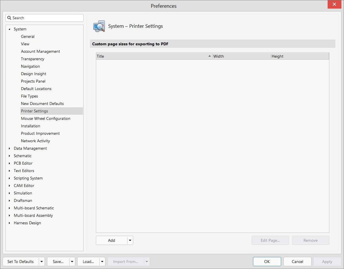 System - Preferences - Printer settings